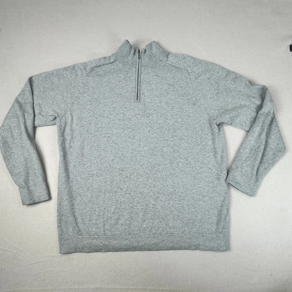 LL Bean Mens XL Gray Cotton Cashmere Blend Quarter Zip Pullover Sweater JXR6
